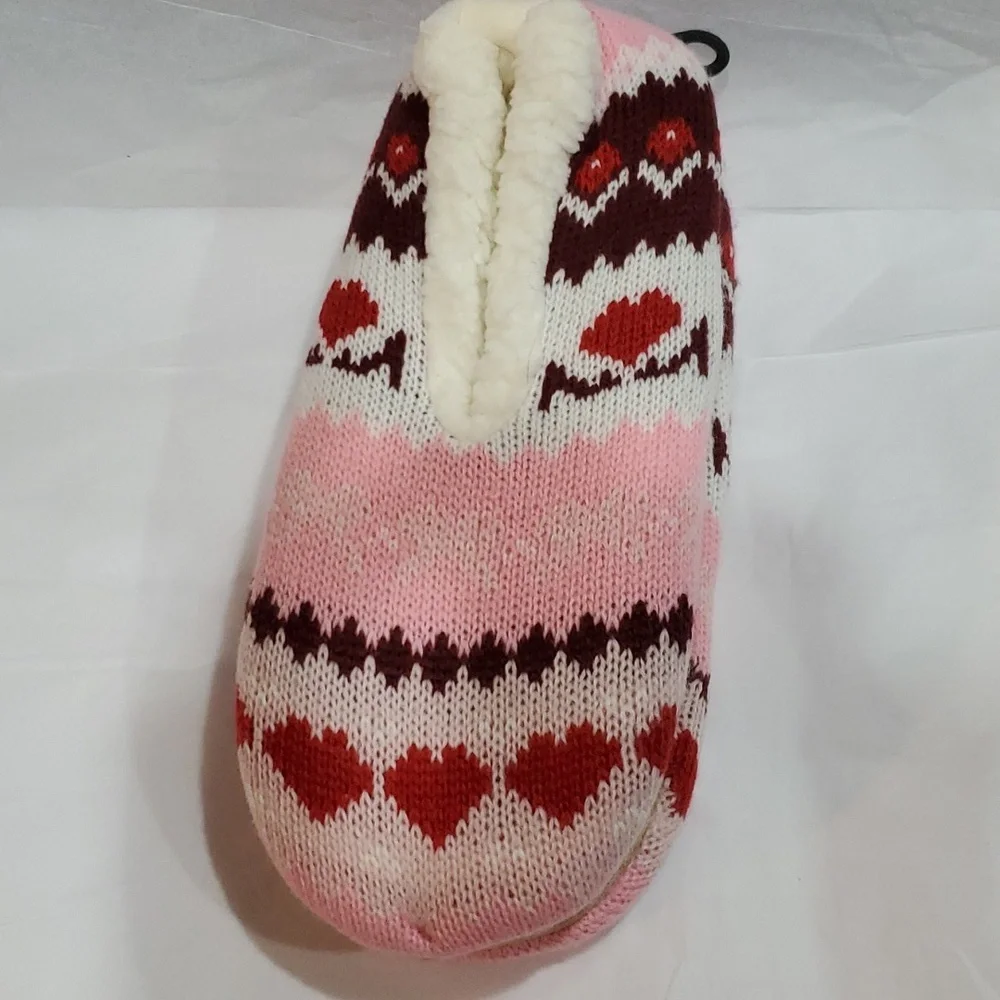 Kate Spade pink red argyle look shearling lined footlet house home socks‎ new OS